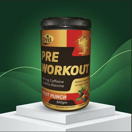 DVIT Pre Workout Powder Fruit Punch flavour 300 g container