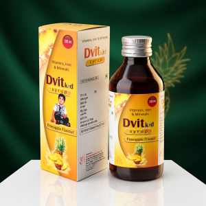 Dvit Kid Syrup pineapple flavour 100 ml bottle and carton