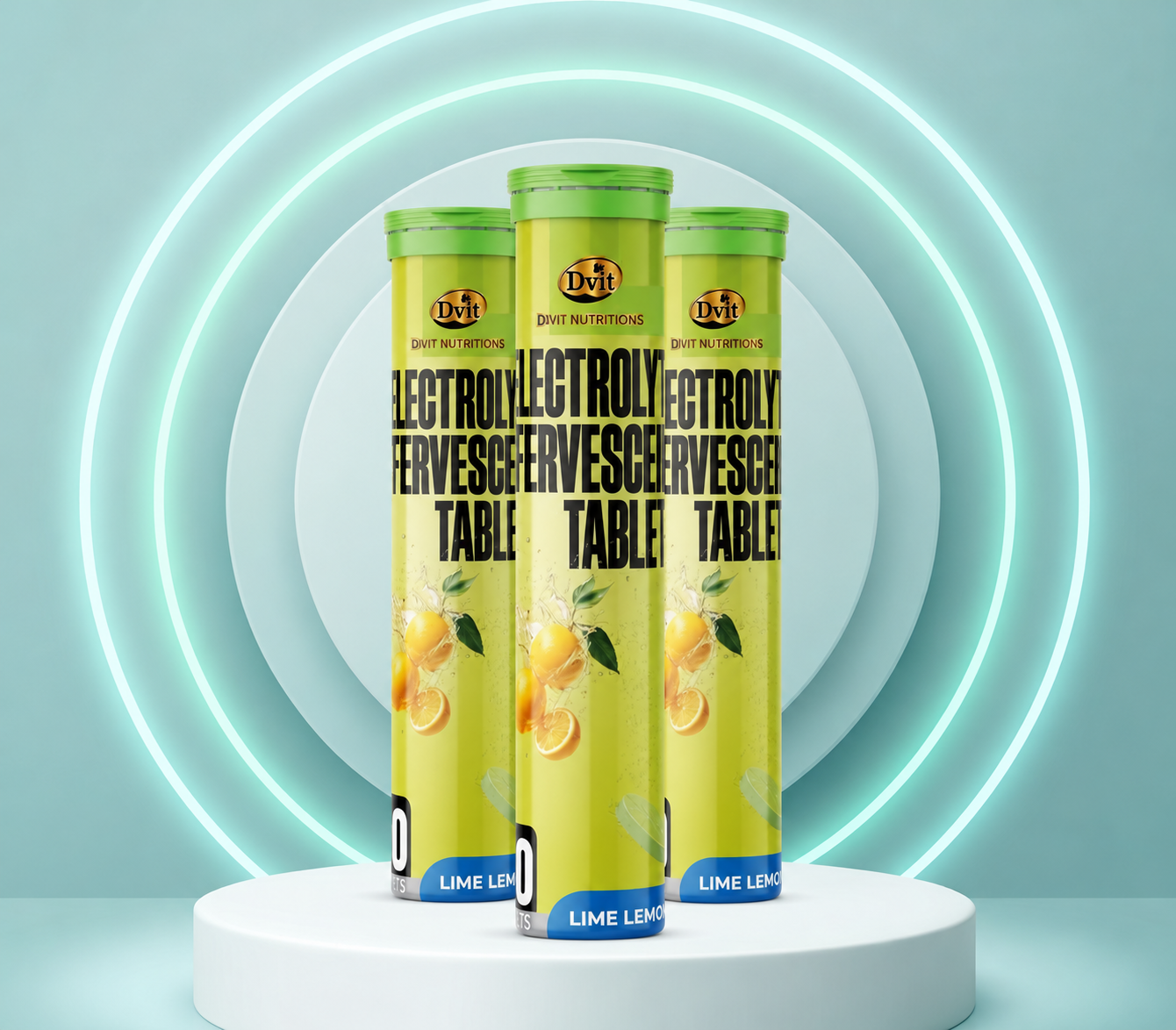 Dvit Electrolyte Effervescent Tablets – Lime Lemon Flavour, 20 Tablets