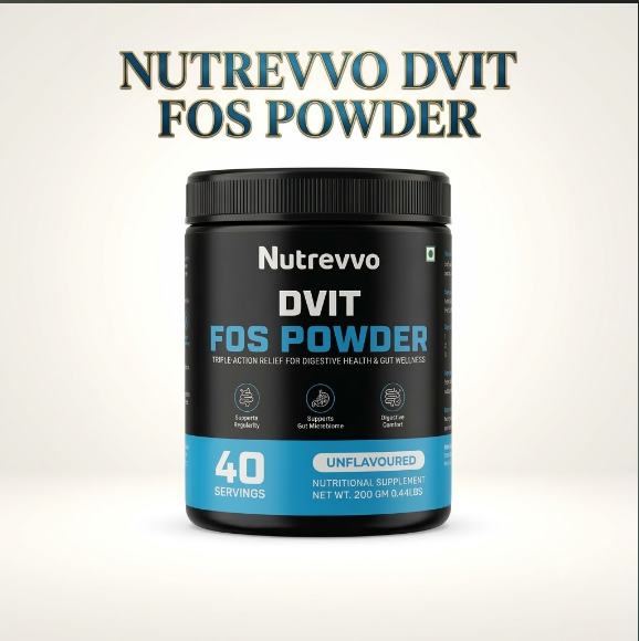 Nutrevvo DVIT FOS Powder unflavoured digestive health supplement jar