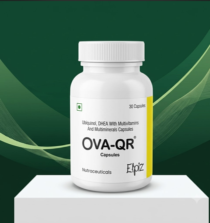 Ova-QR capsules bottle with ubiquinol, DHEA, multivitamins and multiminerals