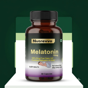Nutrevvo Melatonin 10 mg bottle labelled with 60 capsules.