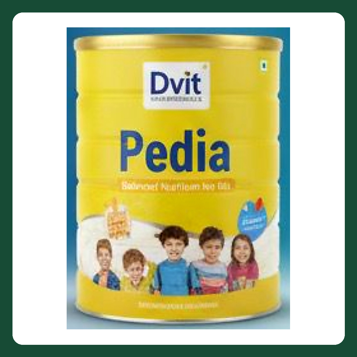 Dvit Pedia Vanilla Flavour children's nutrition powder in a 400 g yellow container