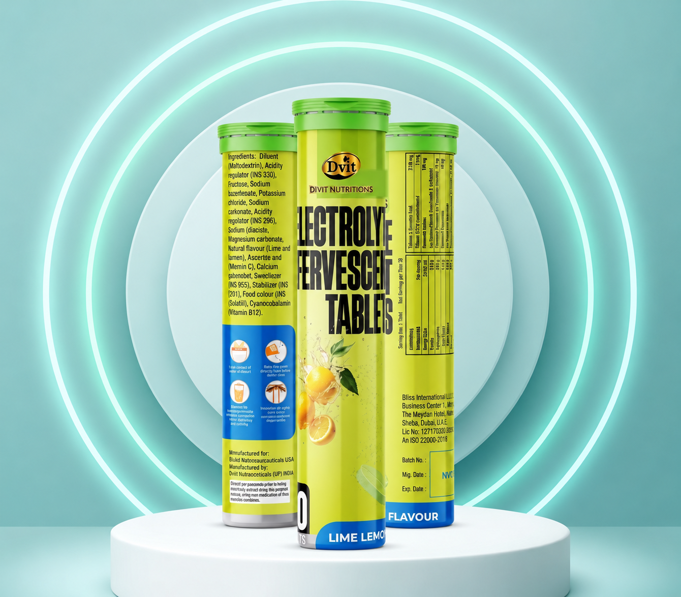 Dvit Electrolyte Effervescent Tablets – Lime Lemon Flavour, 20 Tablets