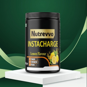 Nutrevvo INSTACHARGE lemon-flavoured product jar.