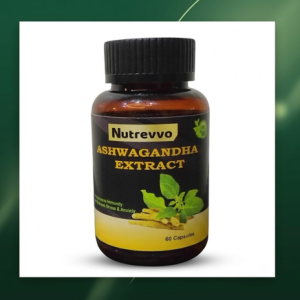 Nutrevvo Ashwagandha Extract herbal supplement bottle containing 60 capsules