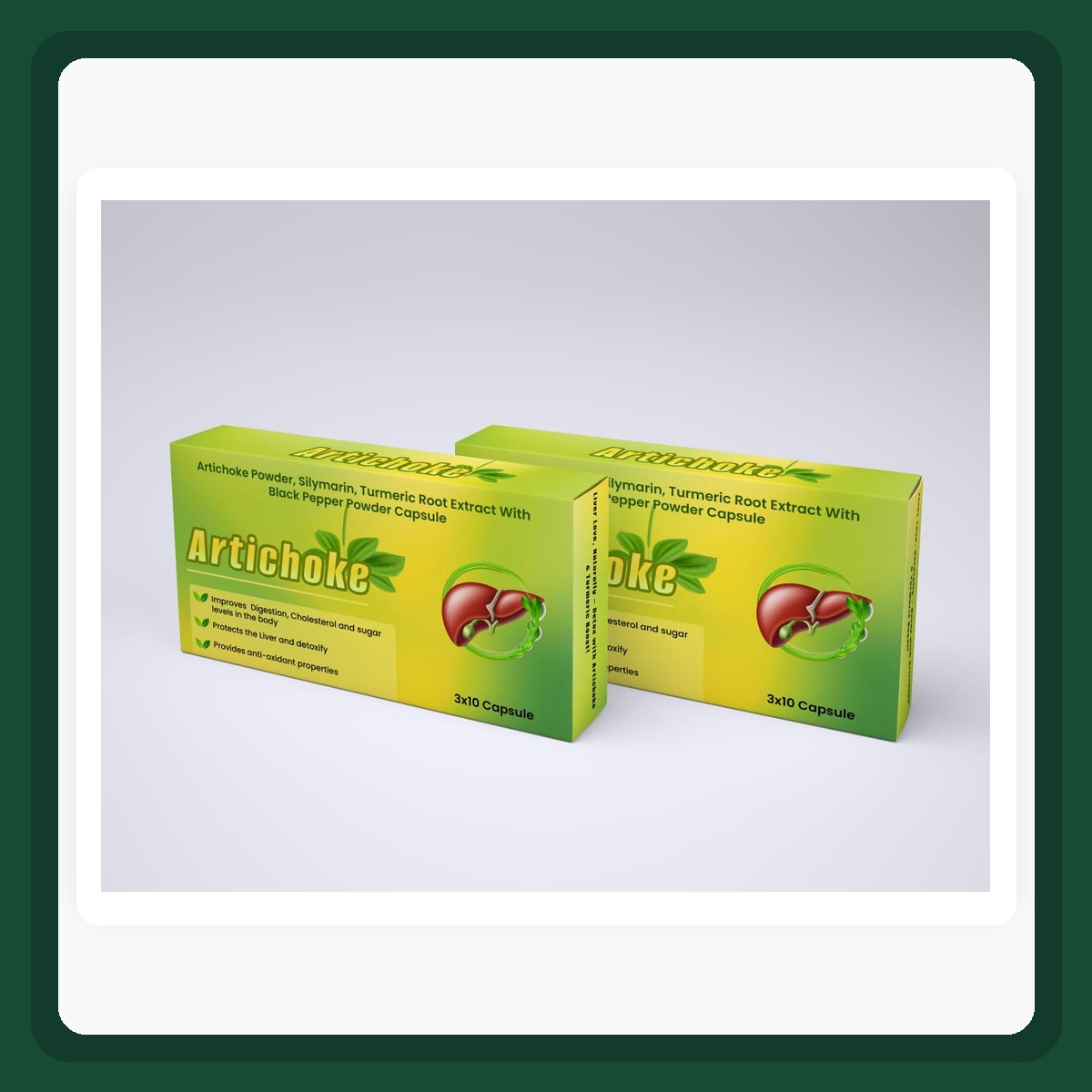 Artichoke capsules product boxes showing