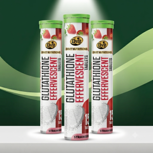 Dvit Glutathione Effervescent Tablets in strawberry flavour, 15-tablet tube packaging
