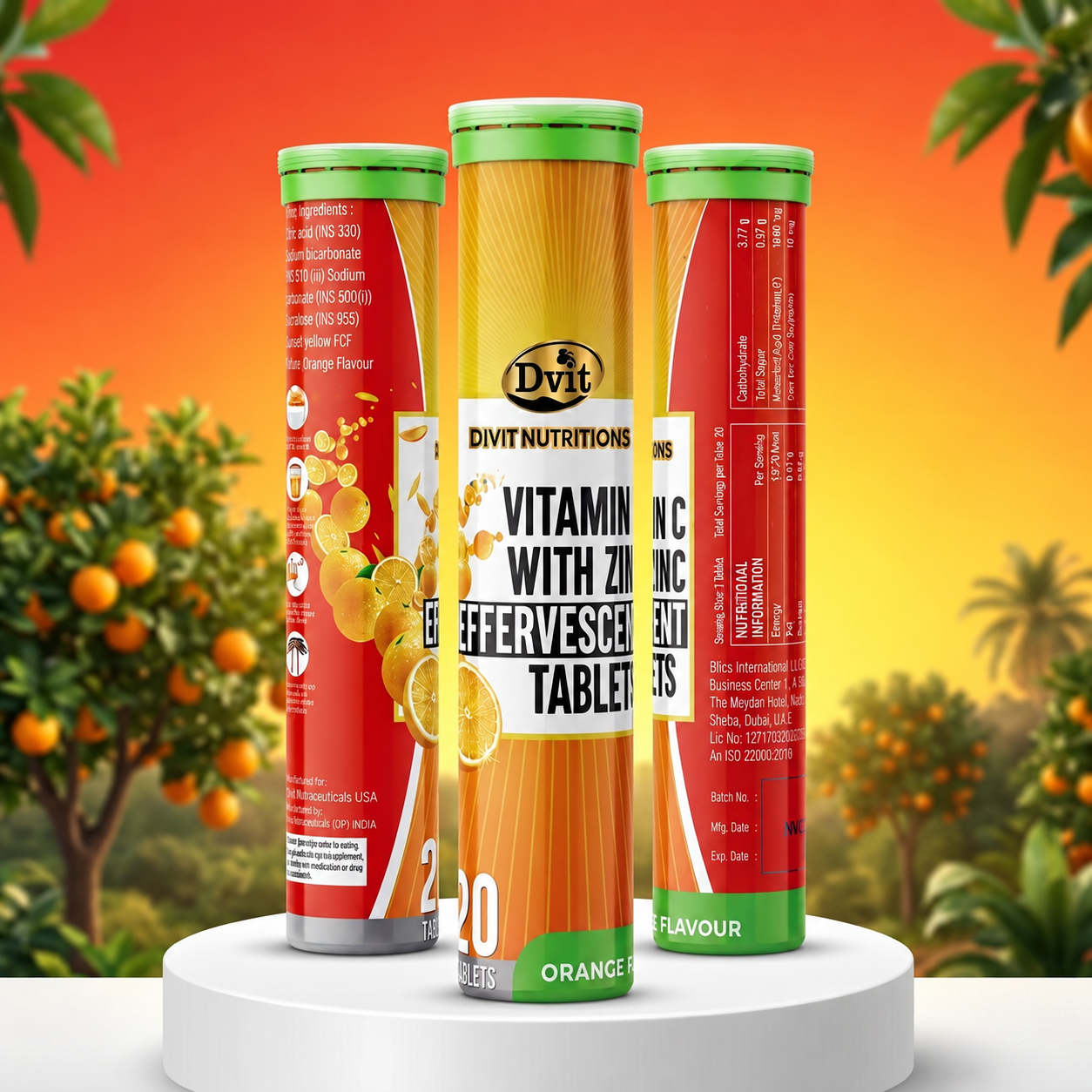 Dvit Vitamin C with Zinc Effervescent Tablets – Orange Flavour, 20 Tablets