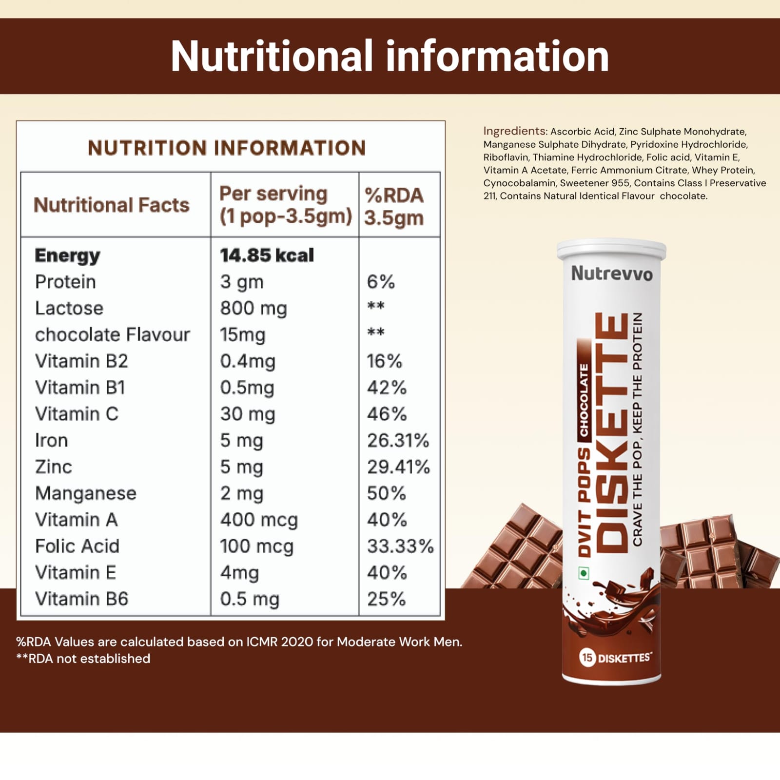 Nutrevvo DVIT POPS DISKETTE Chocolate Protein Diskette