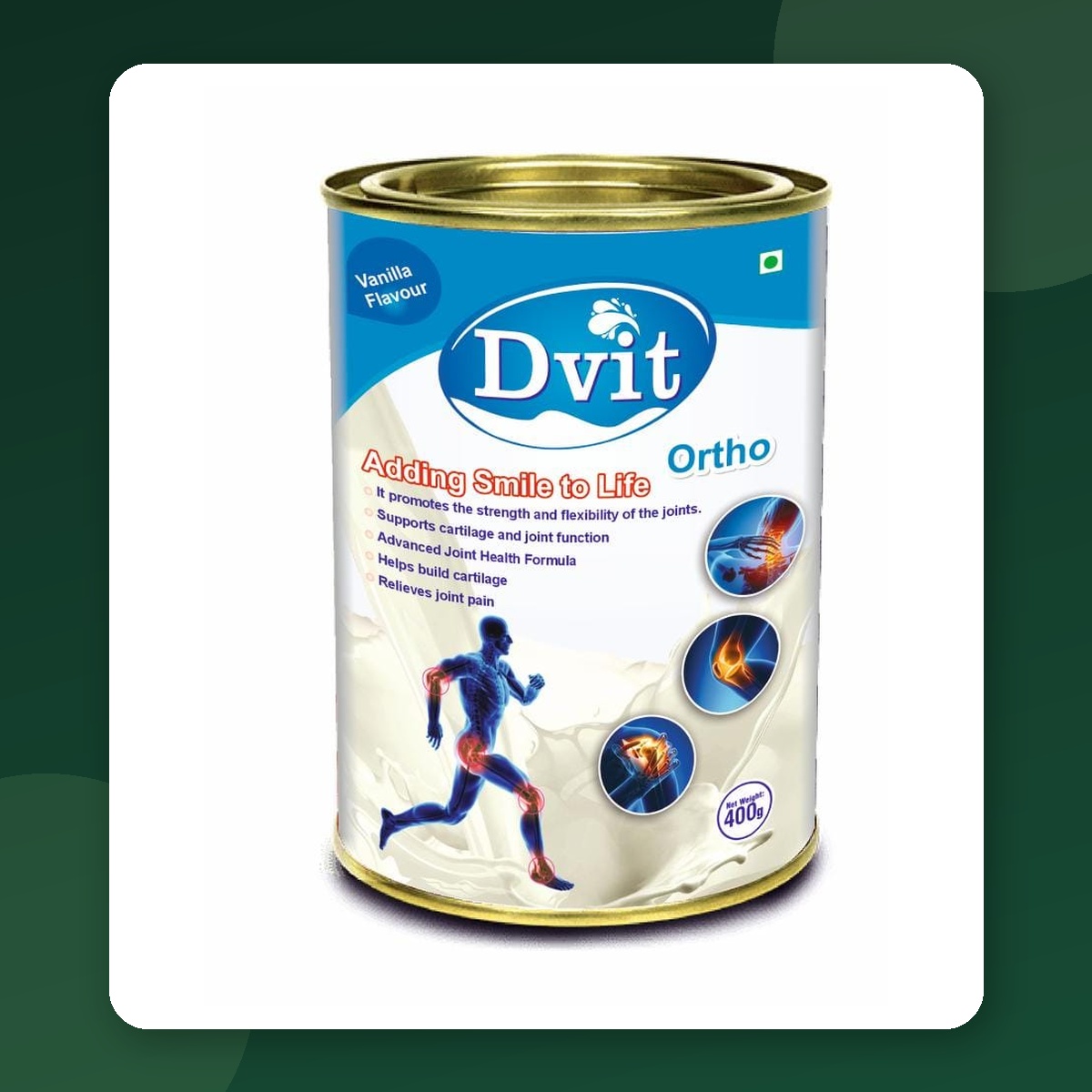 Dvit Ortho vanilla nutrition powder for joint care, 400 g container