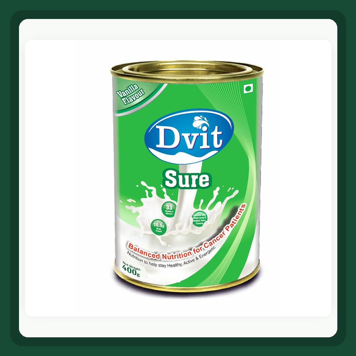 Dvit-Sure vanilla high-protein nutrition powder, 400 g container